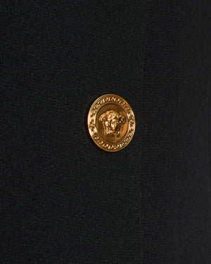 Versace Black Single Breasted Collarless Blazer with Logo Button Detail Size IT 48 (UK 16)