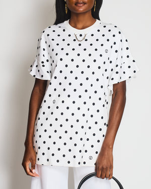 Louis Vuitton White Polka Dot Short Sleeve T-Shirt with Logo Print and Chain Detail Size XXL (UK 16)