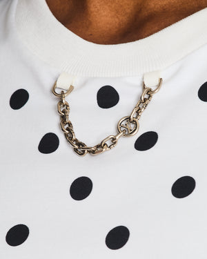 Louis Vuitton White Polka Dot Short Sleeve T-Shirt with Logo Print and Chain Detail Size XXL (UK 16)
