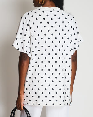 Louis Vuitton White Polka Dot Short Sleeve T-Shirt with Logo Print and Chain Detail Size XXL (UK 16)