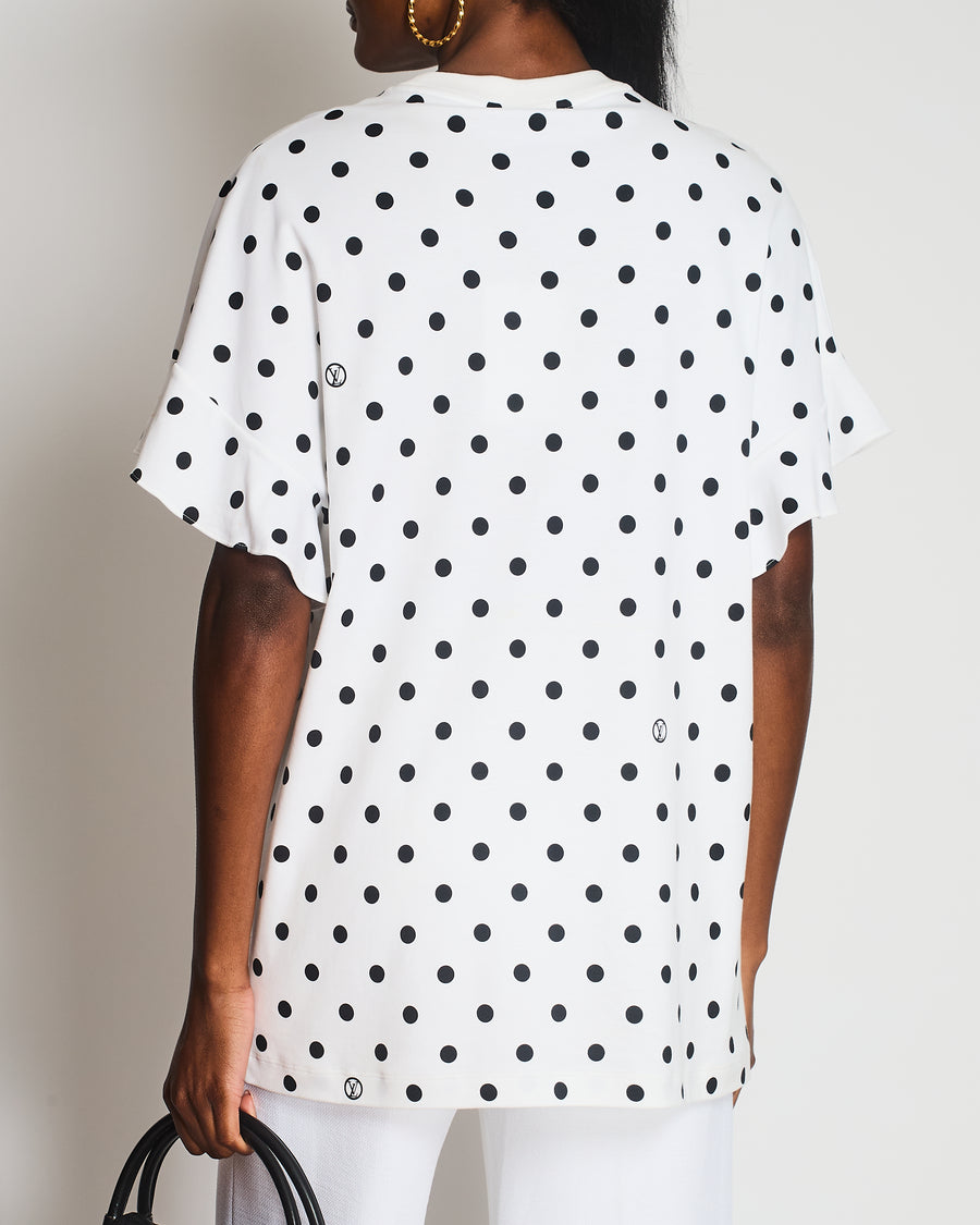 Louis Vuitton White Polka Dot Short Sleeve T-Shirt with Logo Print and Chain Detail Size XXL (UK 16)