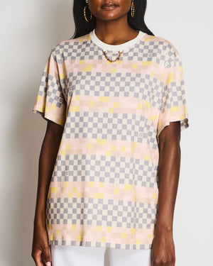 Louis Vuitton Beige Damier Monogram Printed T-Shirt with Chain Detail Size XL (UK 14)