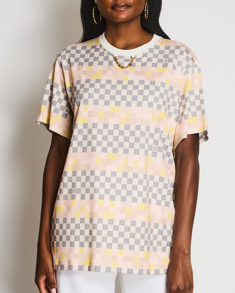 Louis Vuitton Beige Damier Monogram Printed T-Shirt with Chain Detail Size XL (UK 14)