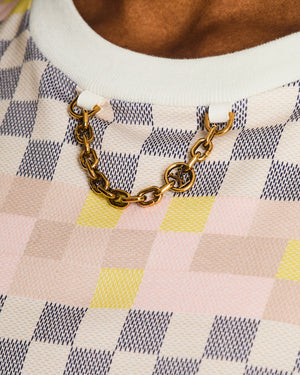 Louis Vuitton Beige Damier Monogram Printed T-Shirt with Chain Detail Size XL (UK 14)