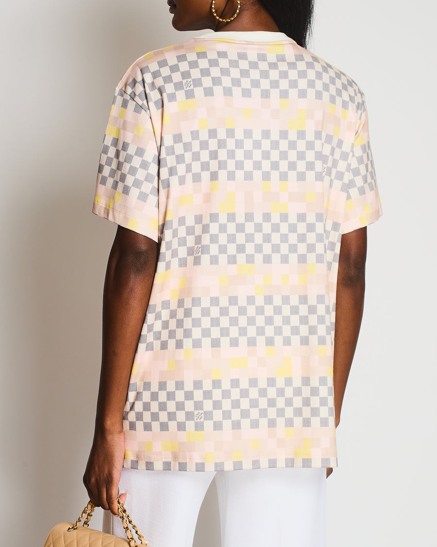 Louis Vuitton Beige Damier Monogram Printed T-Shirt with Chain Detail Size XL (UK 14)