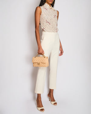 Valentino Cream Polka Dots Sleeveless Shirt With Bow Details High Neck and Red Valentino Motifs Size IT 38 (UK 6)