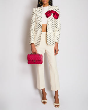 Valentino Cream Polka Dot Single Breast  Blazer With Pink Bow Detail Size IT 36 (UK 4)