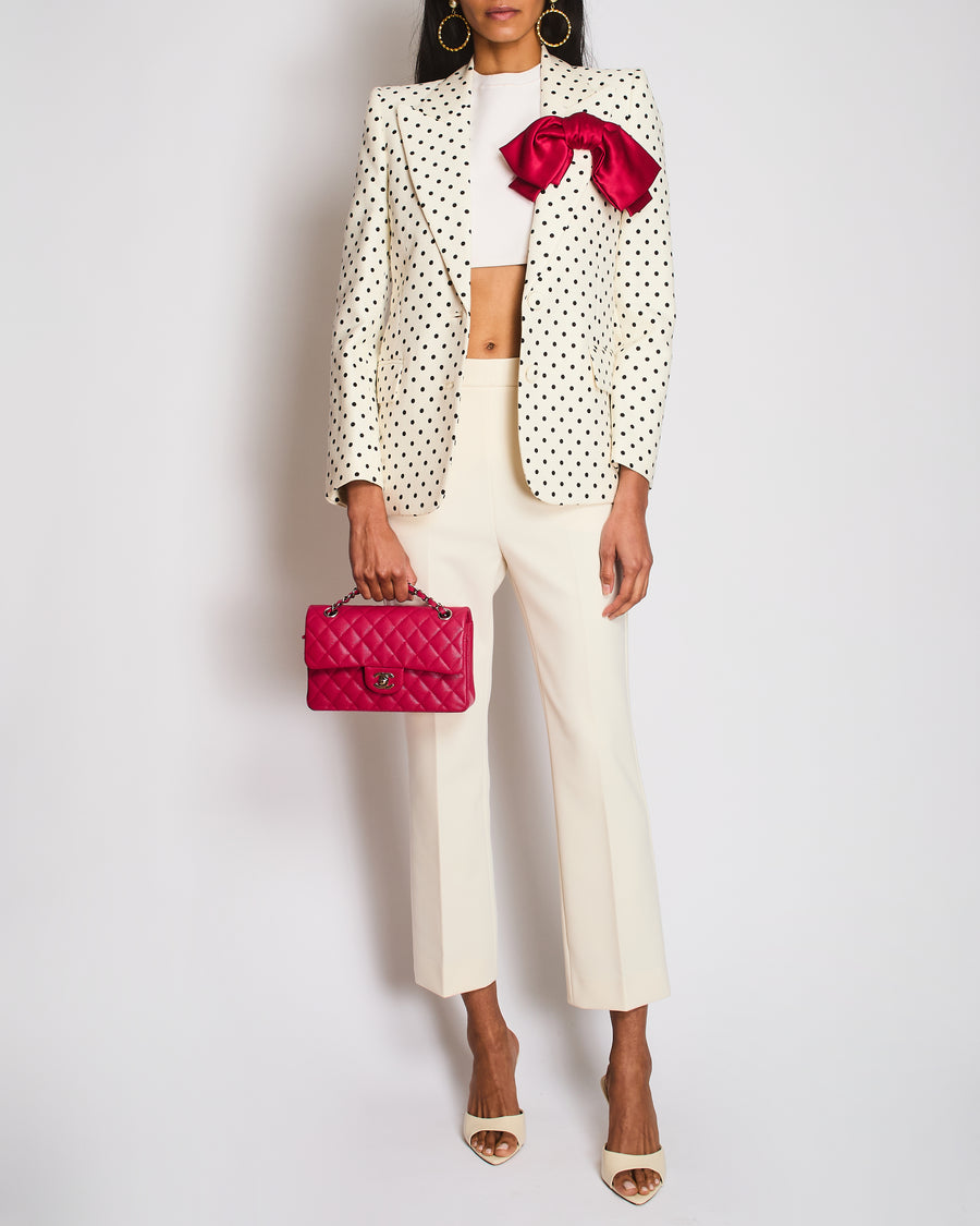 Valentino Cream Polka Dot Single Breast  Blazer With Pink Bow Detail Size IT 36 (UK 4)