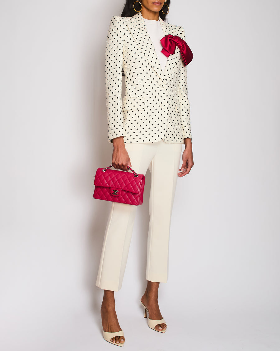 Valentino Cream Polka Dot Single Breast  Blazer With Pink Bow Detail Size IT 36 (UK 4)