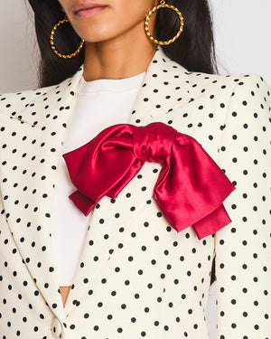Valentino Cream Polka Dot Single Breast  Blazer With Pink Bow Detail Size IT 36 (UK 4)