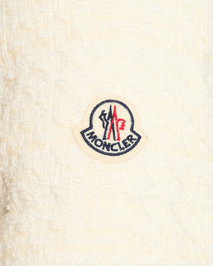Moncler Cream Tweed Eliadi Padded Jacket with Gold Logo Buttons and Shoulder Logo Patch Detail Size 1 (UK 10) RRP £1,650