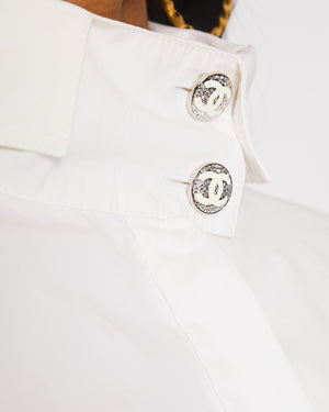 Chanel White Cropped Shirt With CC Button Details Size FR 36 (UK 8)