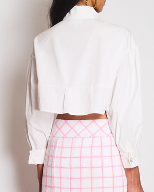 Chanel White Cropped Shirt With CC Button Details Size FR 36 (UK 8)