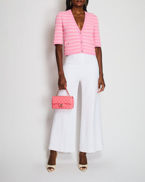 Chanel Pink Short Sleeve Knitted Cardigan with CC Button Detail Size FR 40 (UK 12)