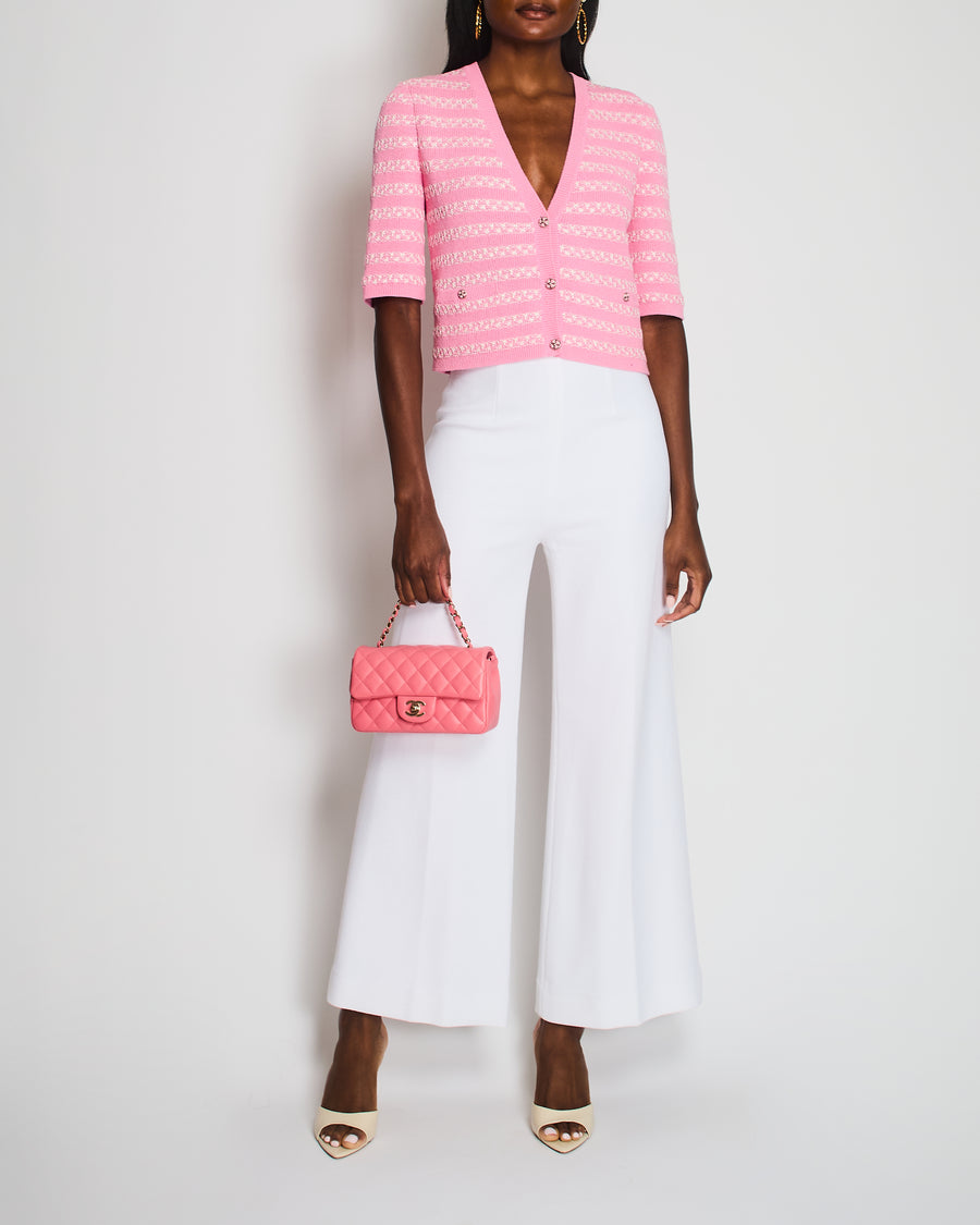 Chanel Pink Short Sleeve Knitted Cardigan with CC Button Detail Size FR 40 (UK 12)