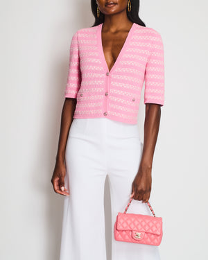 Chanel Pink Short Sleeve Knitted Cardigan with CC Button Detail Size FR 40 (UK 12)