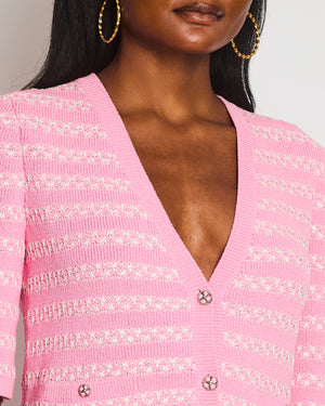 Chanel Pink Short Sleeve Knitted Cardigan with CC Button Detail Size FR 40 (UK 12)