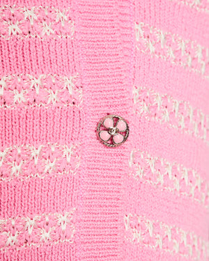 Chanel Pink Short Sleeve Knitted Cardigan with CC Button Detail Size FR 40 (UK 12)