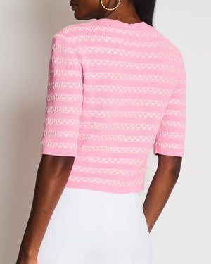 Chanel Pink Short Sleeve Knitted Cardigan with CC Button Detail Size FR 40 (UK 12)