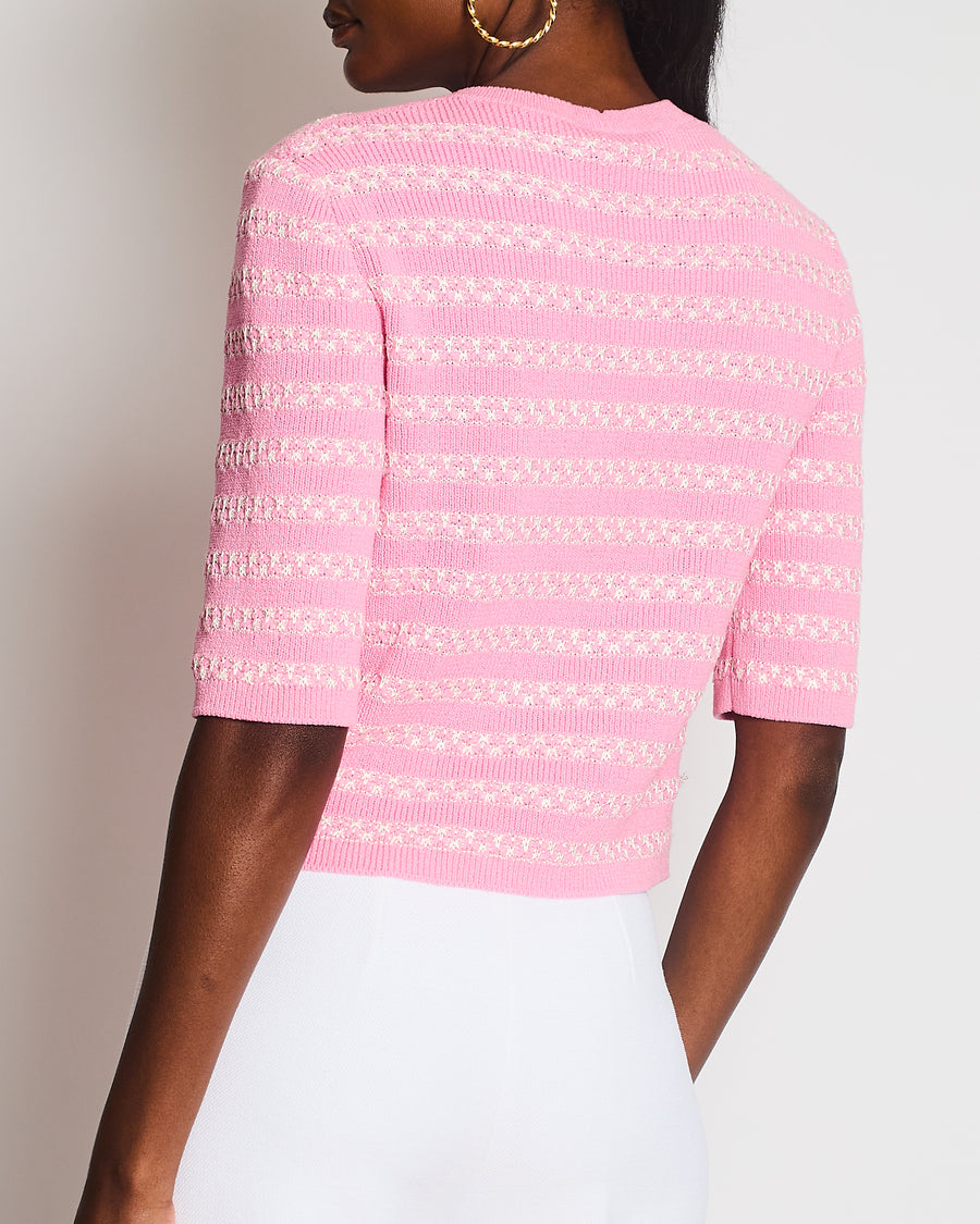 Chanel Pink Short Sleeve Knitted Cardigan with CC Button Detail Size FR 40 (UK 12)