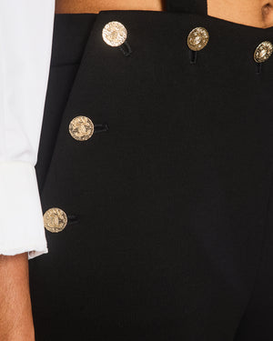 Chanel Black Wide-Leg Trousers with Cross Strap and CC Button Detail Size FR 36 (UK 8) Chanel Black Wide-Leg Trousers with Cross Strap Detail Size FR 36 (UK 8)