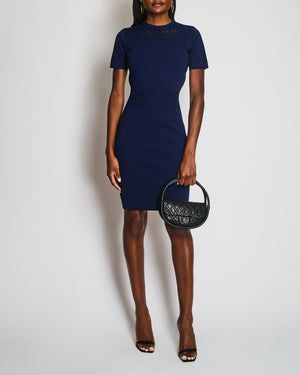 Louis Vuitton Navy Knitted Short Sleeves Dress With Laser Cut Details Size FR 36 (UK 8)