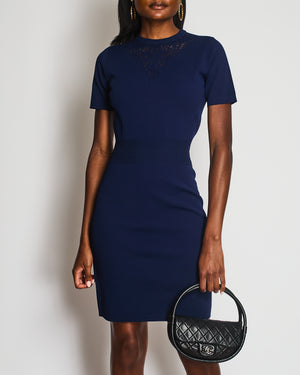 Louis Vuitton Navy Knitted Short Sleeves Dress With Laser Cut Details Size FR 36 (UK 8)