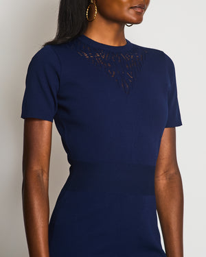 Louis Vuitton Navy Knitted Short Sleeves Dress With Laser Cut Details Size FR 36 (UK 8)