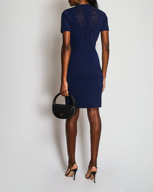Louis Vuitton Navy Knitted Short Sleeves Dress With Laser Cut Details Size FR 36 (UK 8)