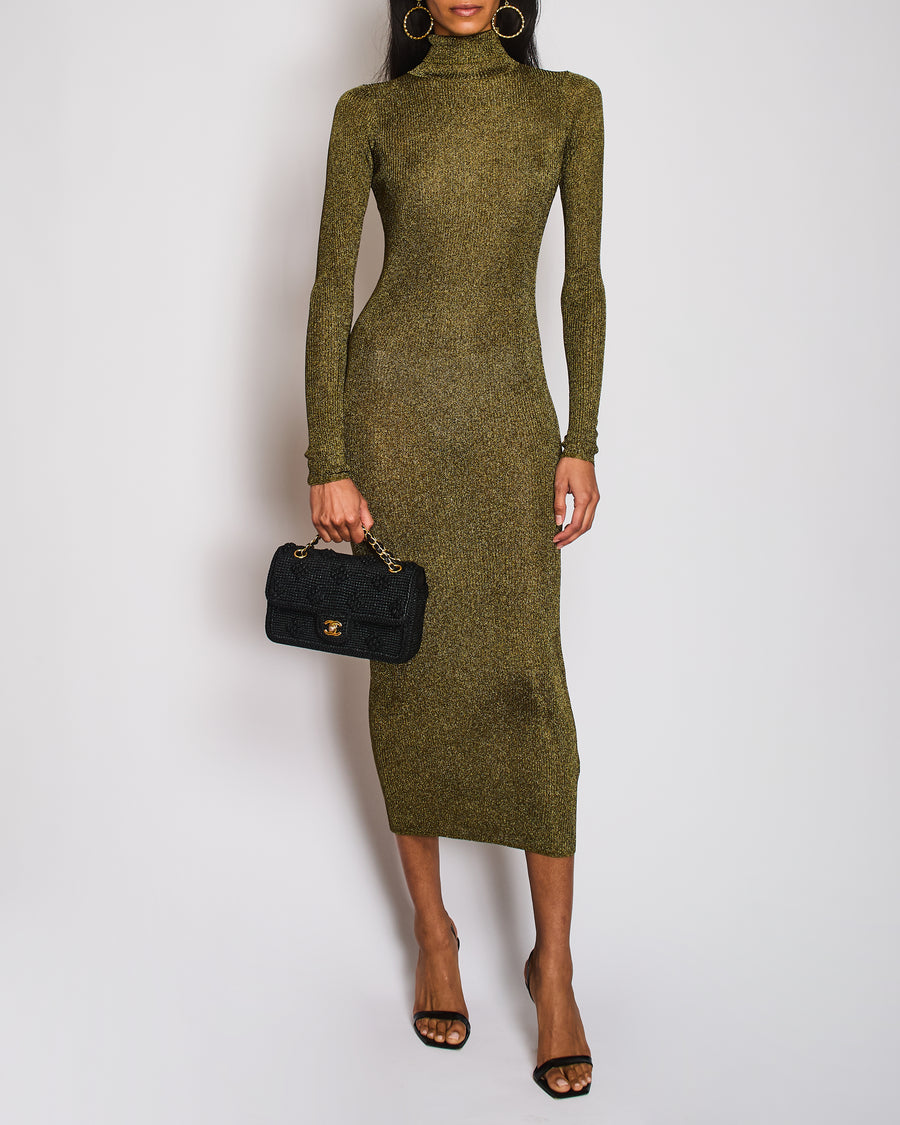 Isabel Marant Gold-Green Sheer High Neck Maxi Dress Size FR 36 (UK 8)