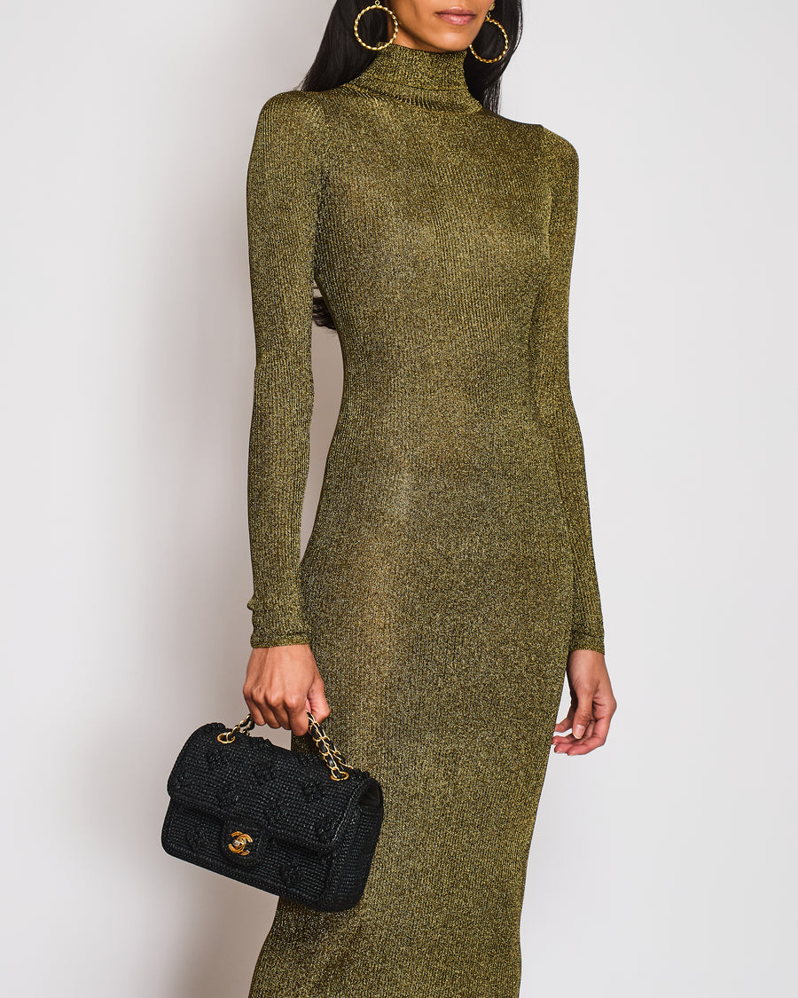 Isabel Marant Gold-Green Sheer High Neck Maxi Dress Size FR 36 (UK 8)