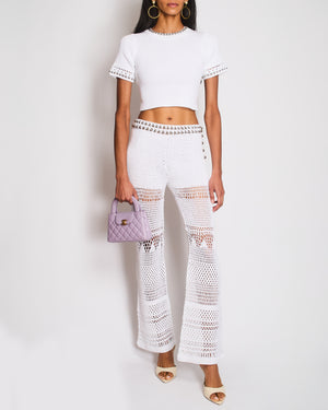 Paco Rabanne White Knitted Top and Trousers Set with Silver Embellishments FR 34/36 (UK 6/8)