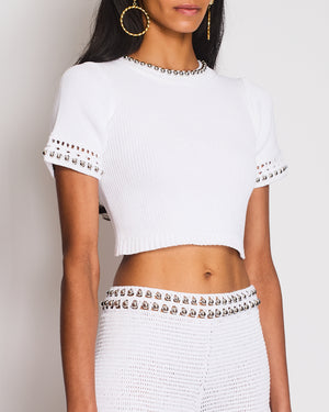 Paco Rabanne White Knitted Top and Trousers Set with Silver Embellishments FR 34/36 (UK 6/8)