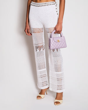 Paco Rabanne White Knitted Top and Trousers Set with Silver Embellishments FR 34/36 (UK 6/8)