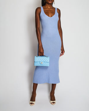 Arch4 Light Blue Cashmere and Silk Blend Knitted Sleeveless Maxi Dress with Side Slit Detail Size S (UK 8)