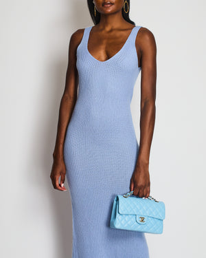 Arch4 Light Blue Cashmere and Silk Blend Knitted Sleeveless Maxi Dress with Side Slit Detail Size S (UK 8)