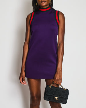 Gucci Purple Mini Dress with Green and Red Striped Wool Trims Size XS (UK 8)