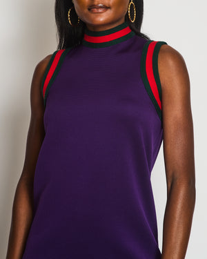Gucci Purple Mini Dress with Green and Red Striped Wool Trims Size XS (UK 8)