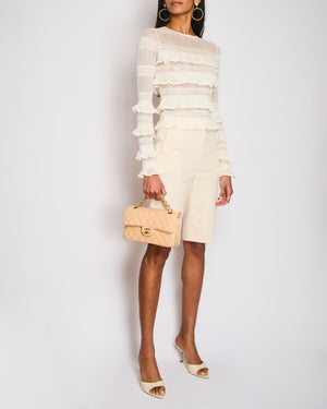 Zimmermann White Knit Ruffle Long-Sleeved Wonderland Top Size 0 (UK 8)
