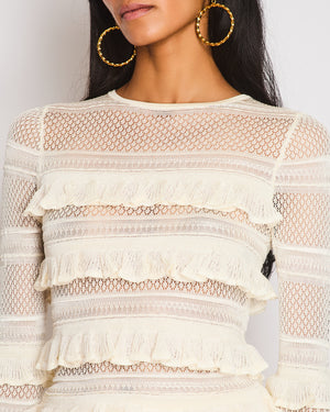 Zimmermann White Knit Ruffle Long-Sleeved Wonderland Top Size 0 (UK 8)