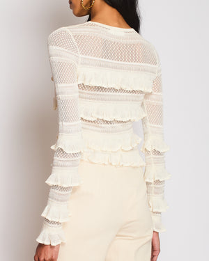 Zimmermann White Knit Ruffle Long-Sleeved Wonderland Top Size 0 (UK 8)