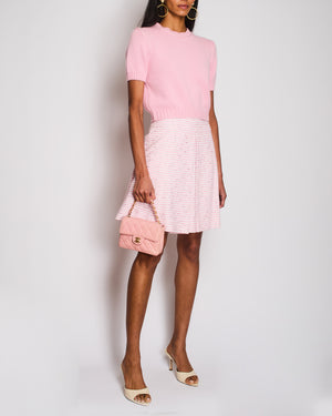 Miu Miu Pink Cashmere Knit Short-Sleeved Jumper with Crystal Button Detail Size IT 38 (UK 6)