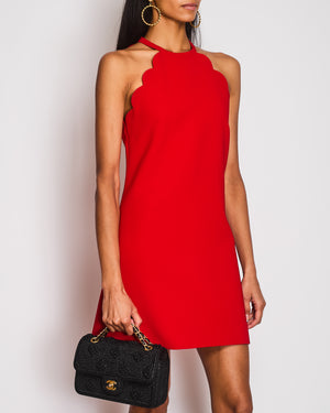 Miu Miu Red Scalloped Trim Sleeveless Mini Dress with Back Bow Detail Size IT 38 (UK 6)