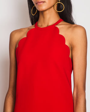 Miu Miu Red Scalloped Trim Sleeveless Mini Dress with Back Bow Detail Size IT 38 (UK 6)