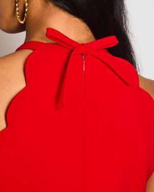 Miu Miu Red Scalloped Trim Sleeveless Mini Dress with Back Bow Detail Size IT 38 (UK 6)