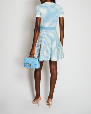 Miu Miu Blue and White Gingham Check Knit Short-Sleeved Mini dress with Red Trim Detail Size IT 38 (UK 6)