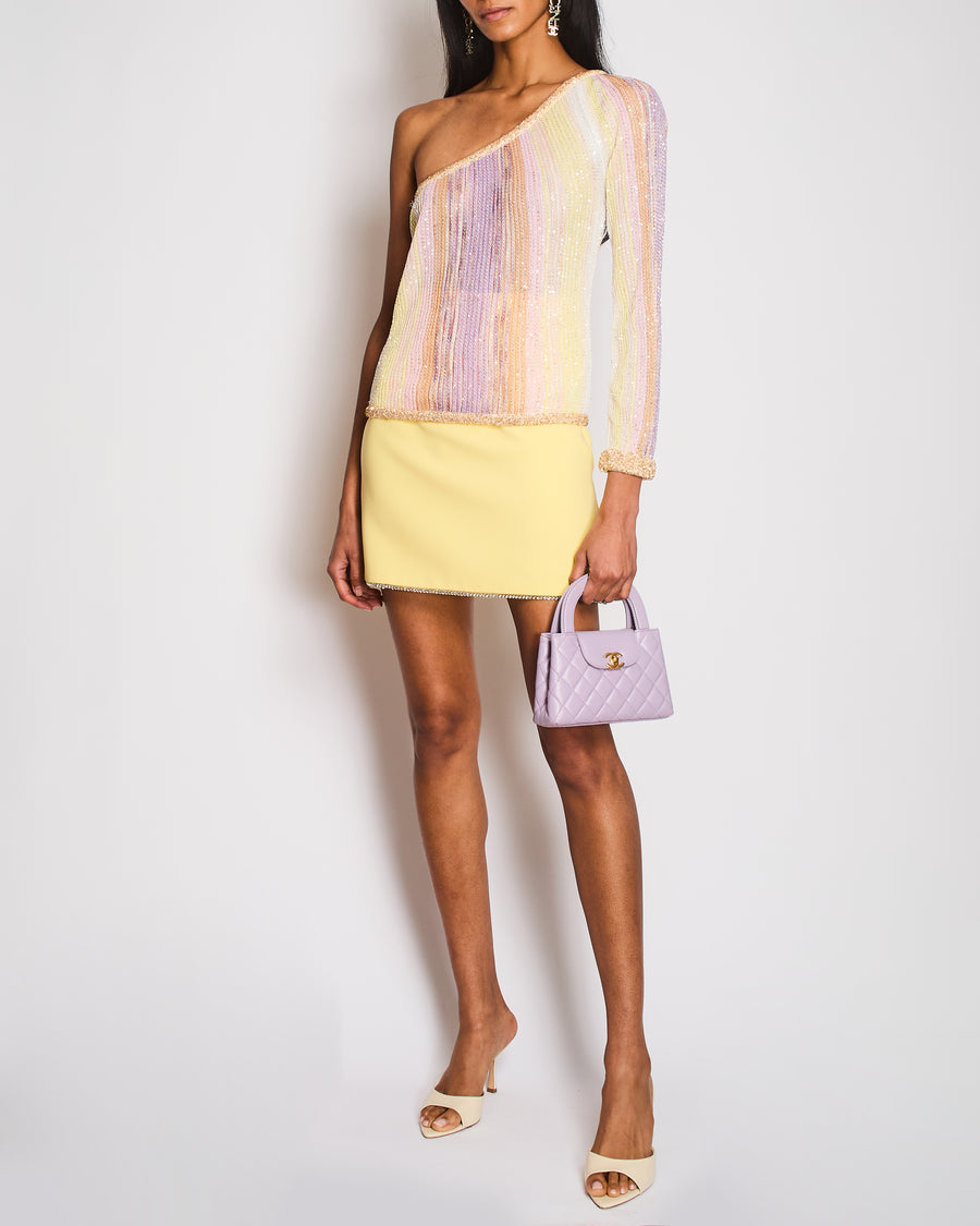 Missoni Lilac and Yellow Knit One-Sleeve Top with Gold Sequin Embellishments Size IT 38 (UK 6)