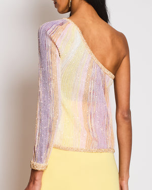 Missoni Lilac and Yellow Knit One-Sleeve Top with Gold Sequin Embellishments Size IT 38 (UK 6)