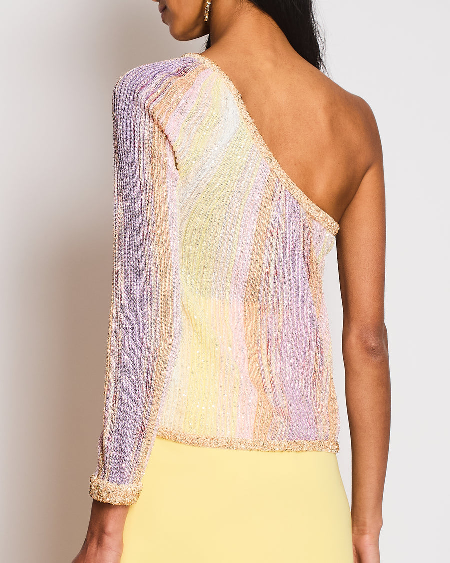 Missoni Lilac and Yellow Knit One-Sleeve Top with Gold Sequin Embellishments Size IT 38 (UK 6)