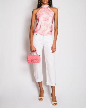 Christian Dior Dioriviera Silk Scarf Top in White and Candy Pink Toile de Jouy Sauvage Motif One Size